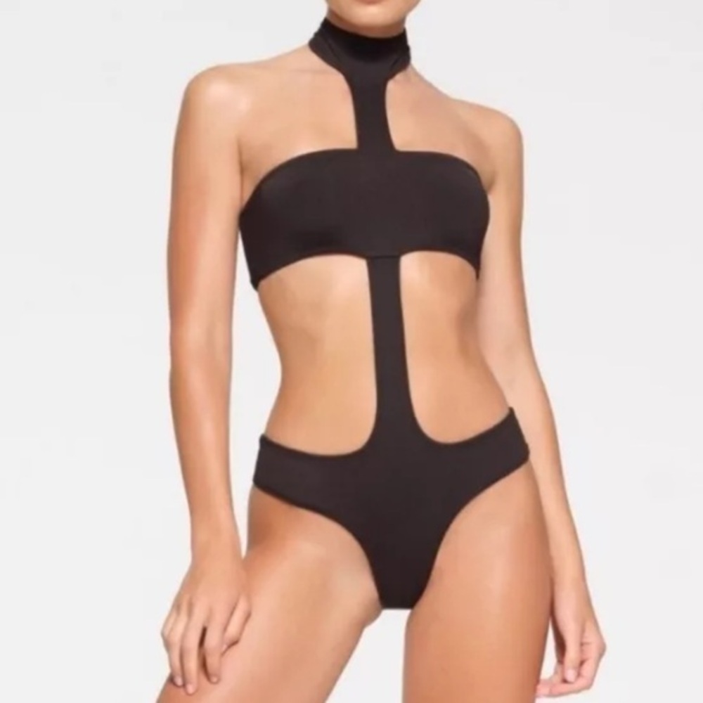 SKIMS Black Cut-Out One Piece Swimsuit